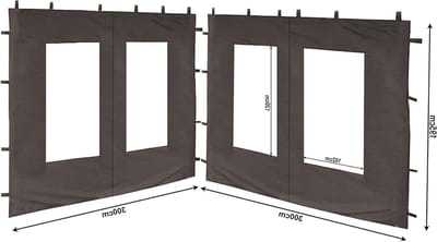 Zijpanelen Set - Tentwanden Gazebo - Bescherming Buiten - Met Raam Rits - 300x195cm - Antraciet