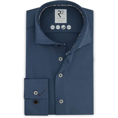 R2 Amsterdam - Overhemd Knitted Blauw - Heren - Maat 38 - Modern-fit
