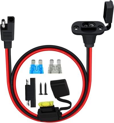 Waterdichte 12V SAE socket met 12AWG kabel en 25A capaciteit, eenvoudig te installeren voor auto, boot en motor (0.6m)