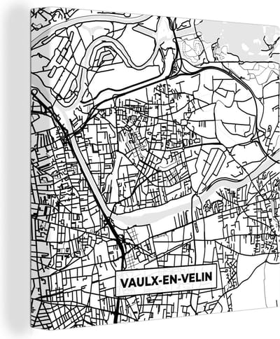 Canvas Schilderij Frankrijk - Kaart - Plattegrond - Stadskaart - Vaulx-en-Velin - Zwart wit - 20x20 cm - Wanddecoratie