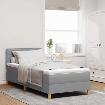 vidaXL - LED - Box - Spring - Bed - met - kussen - Lichtgrijs - 90 - x - 190 - cm - Stof