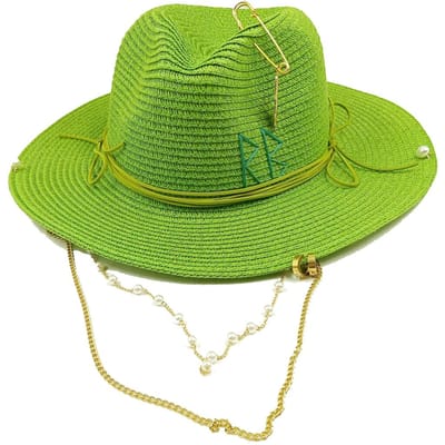 Chapeau Chapeau de Paille Chaîne de Perles Bricolage Chapeau Jazz Chapeau de Soleil Nouveau Chapeau à Lettres Chapeau de Plage Chapeau Punk pour Hommes et Femmes Couleur Bonbon 56-58cm green
