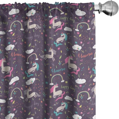 ABAKUHAUS Unicorn Happy Day – Veelkleurige gordijnen – 2x75x245 cm – microvezel