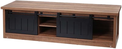 TV-rek MCW-K75, TV-tafel TV-plank, schuifdeuren opbergvakken, hout-look industrieel metaal 43x150x40cm ~ bruin