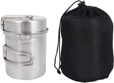 Draagbare Pannenset - Kampeer Kookgerei - Outdoor Koken - Roestvrijstalen Constructie - Compact Ontwerp - Zilver