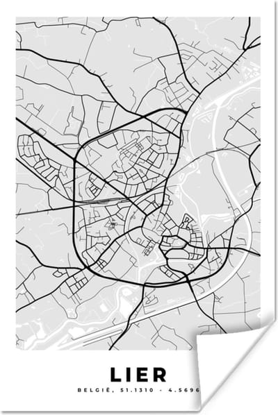 Poster Stadskaart – Plattegrond – België – Zwart Wit – Lier – Kaart - 120x180 cm XXL