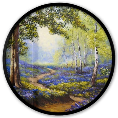 Poster in lijst Rond - Fotolijst 40x40 cm - Posters - Schilderij - Natuur - Bos - Bloemen - Olieverf - Ronde posterlijst zwart - Decoratie - Wanddecoratie woonkamer - Muurdecoratie slaapkamer