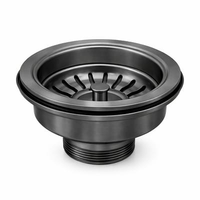 Waterval Korfplugset Ø114 mm – Gootsteen Afvoerplug – RVS 304 – G1½ – Geborsteld – Zonder Overloop – Gunmetal Grey