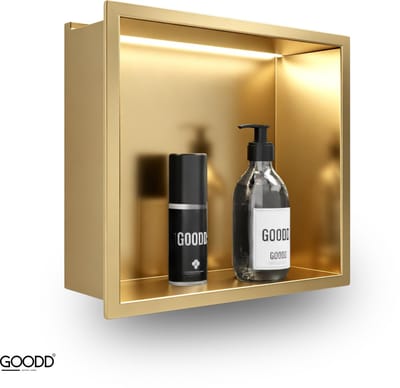 GOODD® - Inbouwnissen - Nis - LED 30x30 - Wandnis - Douche - Toilet - Goud - RVS - Siniwall