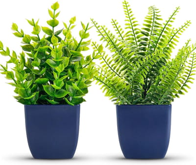 Set van 2 nepvarens in blauwe potten - kunstplanten voor binnen