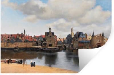 Muurstickers - Sticker Folie - Vermeer - Stad - Oude meesters - Kunst - 30x20 cm - Plakfolie - Muurstickers Kinderkamer - Zelfklevend Behang - Zelfklevend behangpapier - Stickerfolie