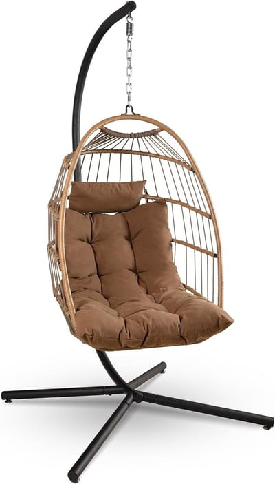 Hangende Stoel - Eierstoel met standaard - Buiten Ontspannen - Sterk stalen frame - 250 kg capaciteit - Bruin