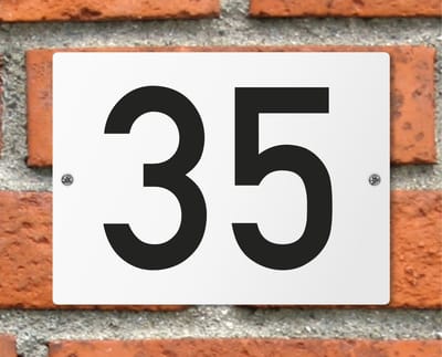 Huisnummerbord wit - Nummer 35 - standaard - 16 x 12 cm - schroeven - naambord - nummerbord - voordeur