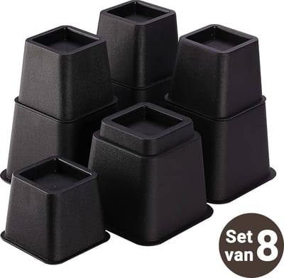 JustValue Verstelbare Meubelverhoger set - Verhoogt met 8, 13 of 20 cm - Max. 600 kg - Zwart - Stoelverhogers - Bedklossen - Tafelverhoger