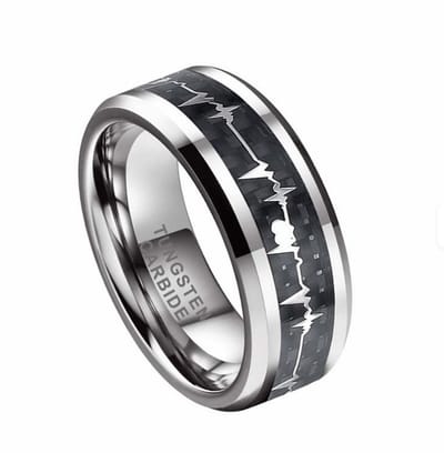 Jonline Ring Heren Dames|Wolfraamcarbide |Zwart| Hartslag |7 mm Breed |Krasbestendig|maat 68=21.50 mm.