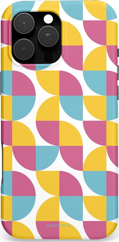 Casetastic hoesje geschikt voor Apple iPhone 16 Pro Max - MagSafe - Dubbellaagse bescherming - Cirkeldroom - Fashion Case - Goud Roze Lichtblauw Wit