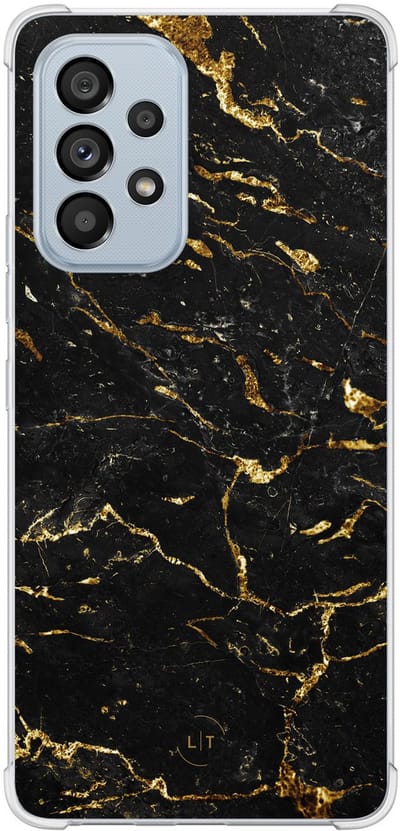 Shockproof hoesje - Geschikt voor Samsung Galaxy A53 - Marmer zwart goud - Extra sterke case - TPU/polycarbonaat - Marmer - Zwart, Goud, Transparant