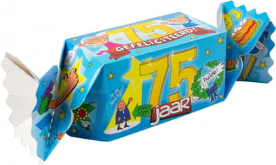 Snoeptoffee - 75 jaar - Gevuld met Snoep - In cadeauverpakking met gekleurd lint