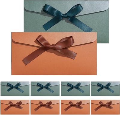 Luxe Enveloppen - Geschenkenveloppen Wenskaarten - Feestelijke Post Versturen - Met Lint en Strik - 22 x 11 cm