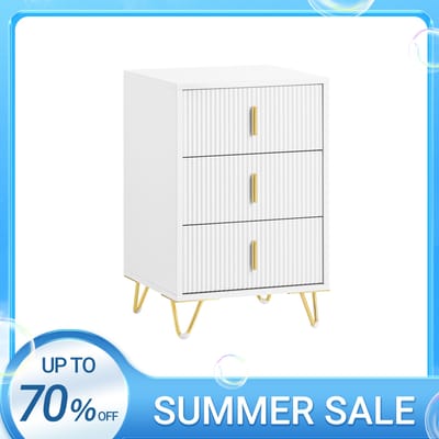 SoBuy Nachtkastje Modern - Bijzettafel met 3 Laden - Compacte Salontafel voor Slaapkamer en Woonkamer - Wit, 40 x 40 x 63 cm, FBT115-L-W