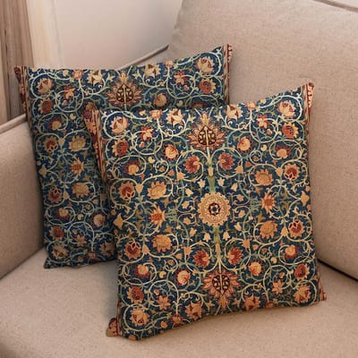 Decoratieve Kussenhoezen 45x45cm Set van 2 voor Bank, Bed en Auto met Oranje Bloemenpatroon
