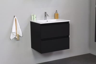 Basic Bella Badkamermeubelset - 60x55x46cm - 1 wasbak - Keramiek - Wit - 1 kraangat - Zonder spiegel - Melamine Zwart mat