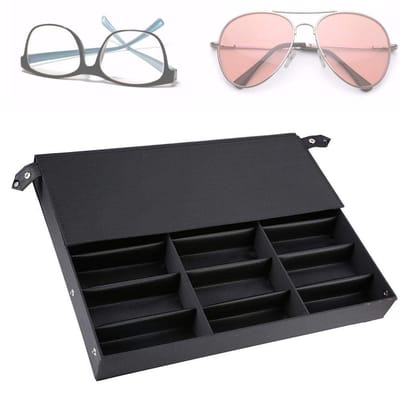 Dailygoods- Brillenbewaardoos - Vitrine - 18 Vakken - Organizer voor Bril - 47 x 37 x 6 cm - MDF - Zwart - Brillenvitrine