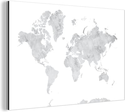 Wanddecoratie Metaal - Aluminium Schilderij Industrieel - Wereldkaart - Grijs - Marmer - 120x80 cm - Dibond - Foto op aluminium - Industriële muurdecoratie - Voor de woonkamer/slaapkamer