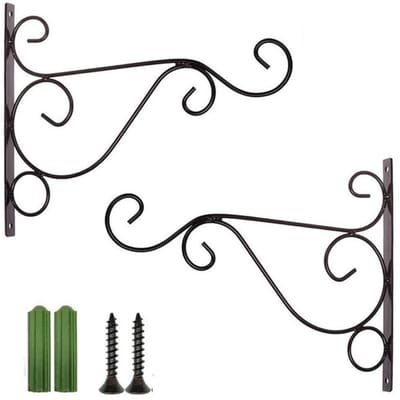 TOVBMUP Muurhaak - Wandhaak - plantenhaak - dubbele sierkrul - metaal - geschikt voor hang planten potten - 20 x 25 cm