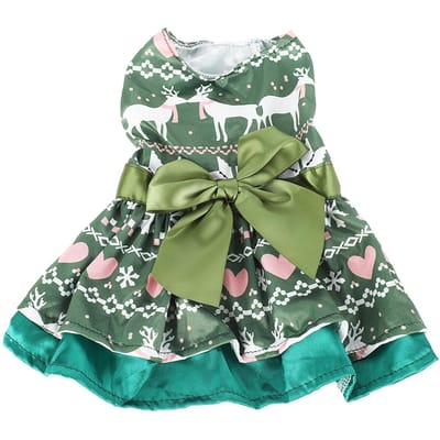 Hondenjurk Mode Schattig Kerstthema Hart Hertenpatroon Puppy Zomerjurk voor Kerstfeest S(for 2-4kg)
