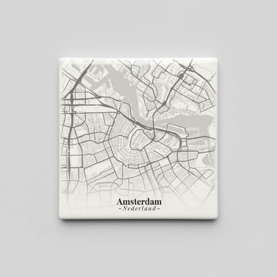 Amsterdam Stadskaart Decoratieve Tegel – Minimalistische Plattegrond Wanddecoratie – 15 x 15 cm