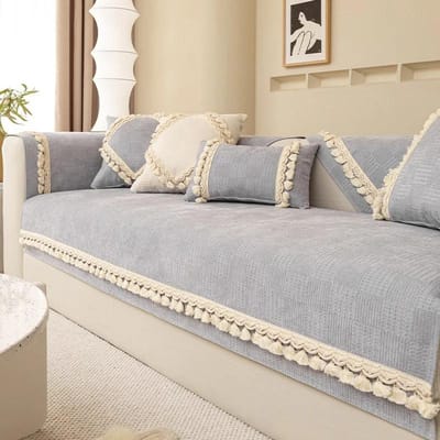 Witte Gebreide Kwasten Bankovertrek voor Woonkamer Effen Kleur Bankkussen L-vormige Bank Handdoek Bank Armleuning Rugleuning Antislip 70x70cm 1pcs
