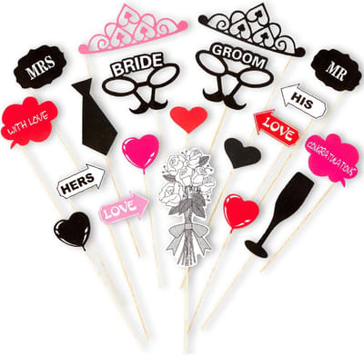 Mr en Mrs photobooth set met 20 onderdelen - Feestdecoratievoorwerp