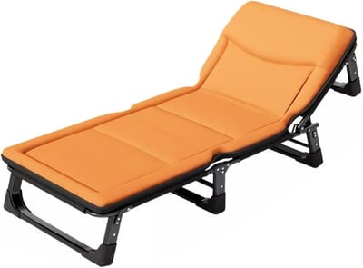 Opklapbed met hoofdsteun - Campingbed volwassenen - Buiten ontspannen - 4 Snelheden verstelbaar - 192 x 65 x 28cm - Oranje