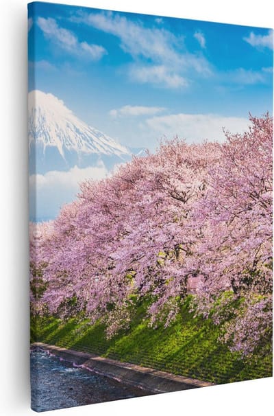 Artaza Canvas Schilderij Fuji Japan - 40x50 cm - Wanddecoratie Bloesem - Muurdecoratie Woonkamer - Kamer Accessoires