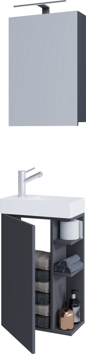 3-delige badkamermeubelset gastentoilet gastentoilet wastafel klein smal Lumia spiegelkast