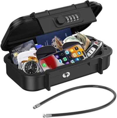 longziming -Draagbare Safe Box - Draagbare Veiligheidsbox - Cijfercode Kluisje - Instelbare 4-Cijferige Code - Waterafstotend Ontwerp - Schokdempende Binnenbekleding - Universeel Inzetbaar Voor Reizen - zwart - 1 Stuk