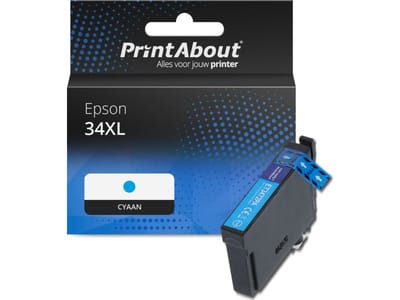 PrintAbout huismerk Inktcartridge 34XL (C13T34724010) Cyaan Hoge capaciteit Geschikt voor Epson