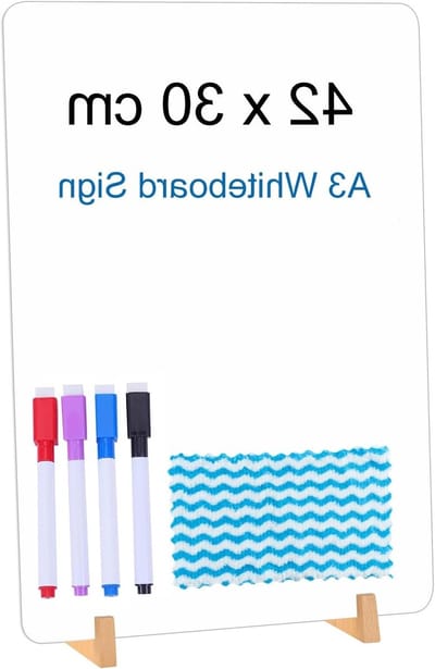 Dubbelzijdig A3 Whiteboard 40 x 30 cm - 2 Stuks met Houten Houder voor Tafel, Bar en Bruiloft