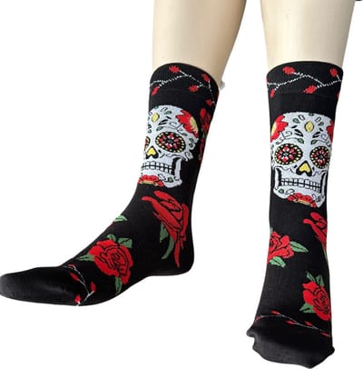 Halloween Sokken Dia de Muertos met Sugar Skull en Rozen - Dames maat 36-40 - Halloween Accesoires - Gothic Sokken