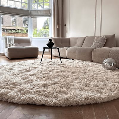 Rond Hoogpolig Vloerkleed Pilo Ivoor Wit Polyester Interieur05 - Rond 160 Ø - (M)