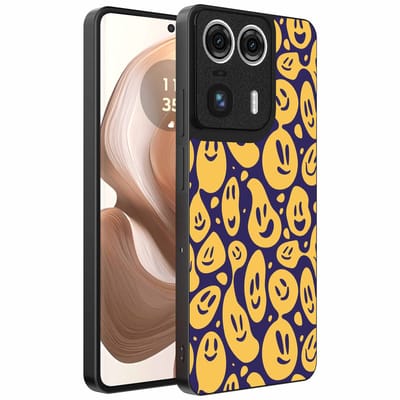Geschikt voor Motorola Edge 50 Ultra Telefoonhoesje met smiley opdruk - TPU backcover case emoji design - Paars Geel - Smartphonica geschikt voor Motorola Edge 50 Ultra