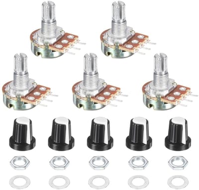 QUARKZMAN 5 sets WH148 500K potentiometerkit, Ohm variabele weerstand lineair instelbare roterende potentiometer voor audioapparaten met kunststof handgrepen, moeren en sluitringen, wit