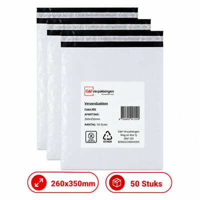 Verzendzakken - 260x350mm met plakstrip - 50stuks (CoEx LDPE) | G&F Verpakkingen