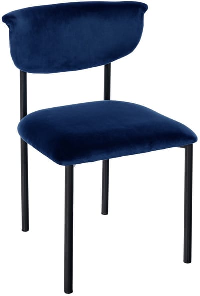 CLP Gambell Eetkamerstoel - klassiek - met rugleuning - zwart metalen poten - velvet - fluweel - Fluweel/donkerblauw