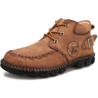 Heren High-Top Schoenen Trendy Mid-Top Casual Leren Schoenen plus Maat Britse Stijl Lente Enkellaarsjes 48 brown