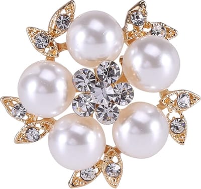 Fako Bijoux® - Broche - Bloem Met 5 Parels - 33x33mm - Goudkleurig