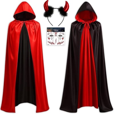 Halloween Vampier Kostuum voor Vrouwen 170 cm met Dubbelzijdige Cape en Tattoo - Perfect voor Carnaval en Feestjes