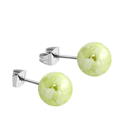 Aramat Jewels | Oorbellen | Ronde Spetter Oorbellen 6mm - Lichtgroen/Wit/Zilverkleur | | | |6mm | Staal | Kinderen, Volwassenen | Verkleurd niet