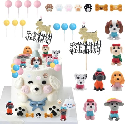 Cake Decoratie Verjaardag Hond - 33 Stuks Hond Toppers - Kleurrijke Decoraties - Feestdecoratie voor Kinderen - ShopVlot